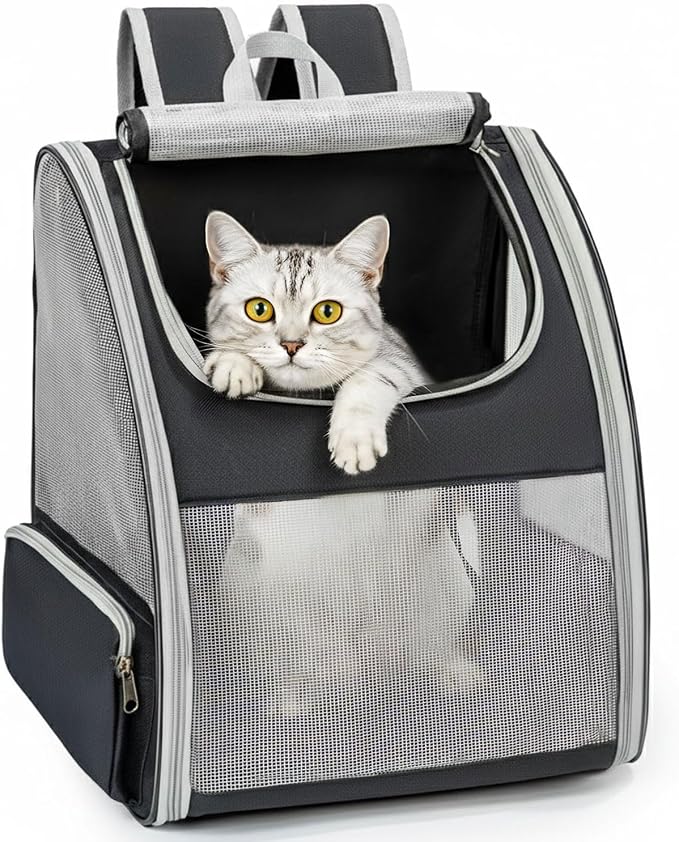 Conlun Cat Backpack Carrier for Small Dogs and Cats Fit Up to 15 Lbs,Small Dog Backpack, Foldable with 3-Side Mesh Windows, Pet Carrier for Travel & Hiking Friendly，Gray by Conlun