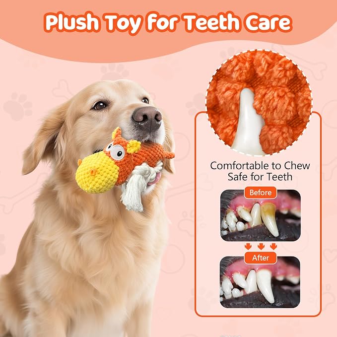 TOOPTATE Hippo Squeaky Dog Toy, Yellow Orange, Medium | Cute Plush Design, Rope Legs for Tugging, Helps Keep Dogs Busy, Suitable for Small, Medium, and Large Dogs - Image 5