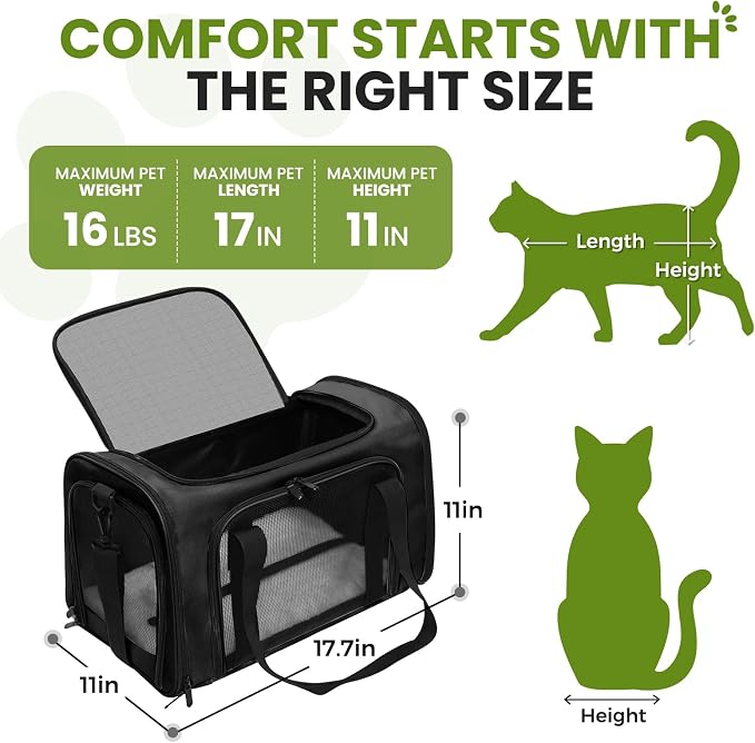 Soft-Sided Cat Carrier 18x11x11 in Expandable Travel Pet Bag 15LBS | For Cats and Small Dogs with Anti-Scratch Mesh Washable Mat Collapsible Escape-Proof Airline Approved with Shoulder Strap - Image 2