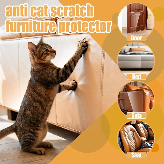 118"×11.8" Cat Scratch Furniture Protector for Leather Couch | No Pins Clear Anti Scratch Tape, Couch Protector from Cat Claws, Furniture Protectors from Cats Scratching, Easy to Remove - Image 8