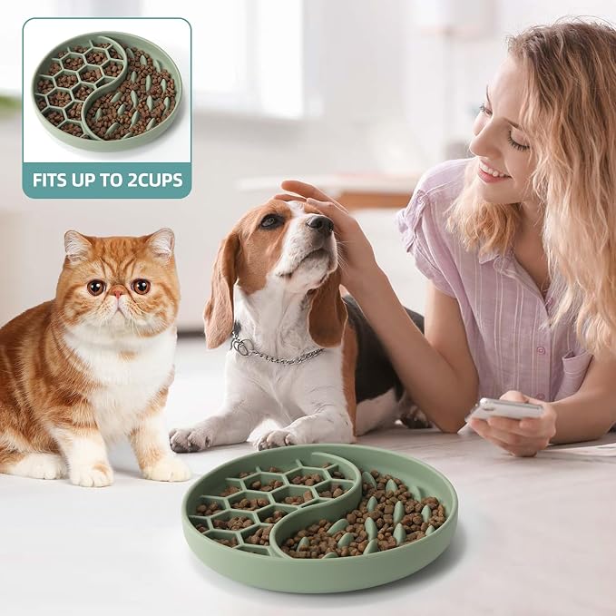 Slow Feeder Dog Bowl, Pet Puzzle Dish w/Suction Cup, Small Medium | Anti Choking, Interactive, 2-Cup, Silicone, Non-Slip, Dishwasher & Microwave Safe, for Fast Eaters, Dogs & Cats (Green) - Image 5
