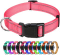 TagME Large Dog Collar, Reflective Nylon Collar, Baby Pink, 1.25" Width | Soft Nylon Dog Collar With Reflective Stitching for Night Walks, Adjustable Fit, Quick-Release Buckle for Easy On & Off by TagME
