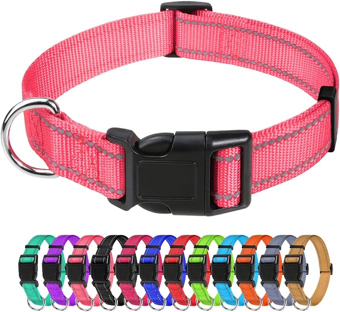 TagME Large Dog Collar, Reflective Nylon Collar, Baby Pink, 1.25" Width | Soft Nylon Dog Collar With Reflective Stitching for Night Walks, Adjustable Fit, Quick-Release Buckle for Easy On & Off by TagME