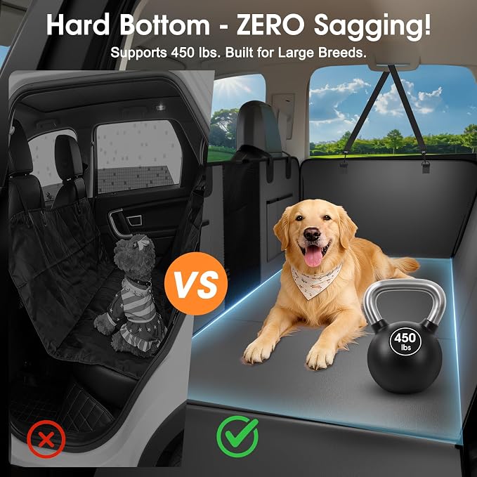 XL Hard Bottom Dog Car Seat Cover, 58"×69", Waterproof PU Leather | Stable Hard Bottom Support for Comfortable Rides with Large Dogs - Image 2