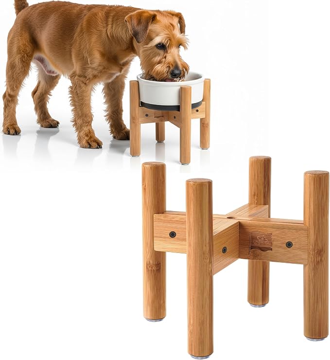 Dog Bowl Stand for Small-to-Medium Dogs - Adjustable | Use to Elevate Raise Dog Food, Water and Slow Feeder Bowls, Lock-Bolts and Tool Added, Foot-Padded, Bamboo Stand Only - Image 9