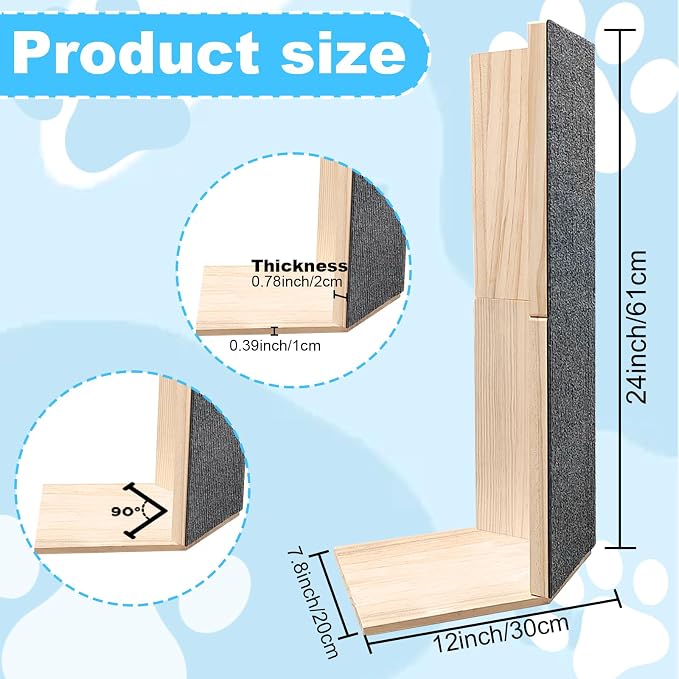 24" Tall Couch Corner Scratching Post with 3Pcs Replaceable Self-Adhesive Cat Scratching Post Carpet, Cat Scratch Pad Mat- Stylish Indoor Cat Scratcher Board Furniture Protector - Image 2