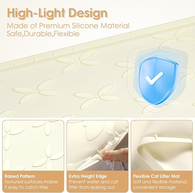 Cat Litter Mat, Large 34" x 22" Litter Box Mat, Waterproof Silicone Litter Mat for Litter Box, Non-Slip, Easy to Clean (Beige) - Image 6