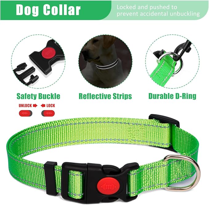 No Pull Dog Harness Adjustable Collar & Leash Set - Dog Halter Harnesses Collapsible Bowls & Poop Bag Dispenser Muzzle ID Tags Toys Fits Small Medium Large Dogs (Green-L) - Image 5