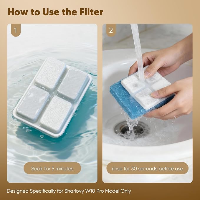 4 Pack Dog Water Fountain Filter Replacement Fit for Sharlovy W10 Pro | Pet Water Filter & Sponge Filter for Sharlovy W10 Pro, 2 Months Set Easy-Swap for Dogs and Cat Fountain - Image 6