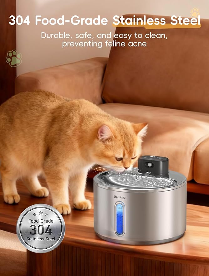 Stainless Steel Cat Water Fountain, Cordless Fountain for Cat & Dogs Indoor | 135fl.oz/4L Capacity, 4000mAh Battery, ultra-quiet - Image 8