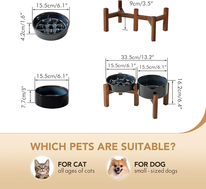 Havniva Raised Slow Feeder Dog Bowls, Elevated Dog Bowls Slow Feeder Set | 0.9 Cups Ceramic Dog Bowl Elevated with Acacia Wood Stand, Raised Dog Food Bowl, Puzzle Slow Feeder for Small Dogs, Non-Slip - Image 2