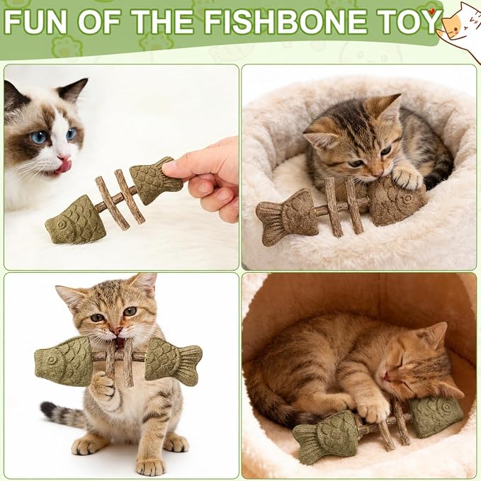 3PCS Catnip and Silvervine Chew, Creative Fish Bone Cat Dental Chew Toy, Fix Cat Dental Health, Durable Wooden Feline Tooth Care Tool - Image 7