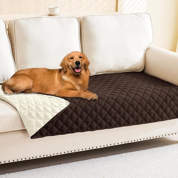 Smiry Waterproof Reversible Pet Couch Covers for Dogs | Pet Friendly, Soft Fabric, Washable Sofa Furniture Protector for Dogs Cat Kids, Checkered (40"x70", Chocolate/Beige) by Smiry