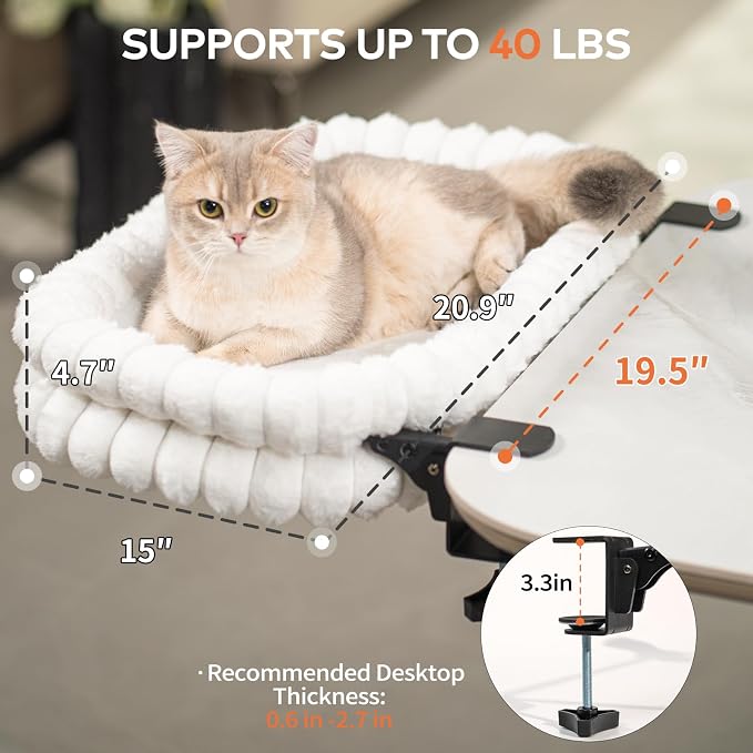 CHEERPALS Cloud Cat Bed Desk Mounted Hammock for Indoor Cats Perch Foldable | Reversible Mesh Warm Plush Mat, 90° Space Saving, Machine Washable Support Pet Bed for Kitty and Puppy(White, Medium) - Image 7