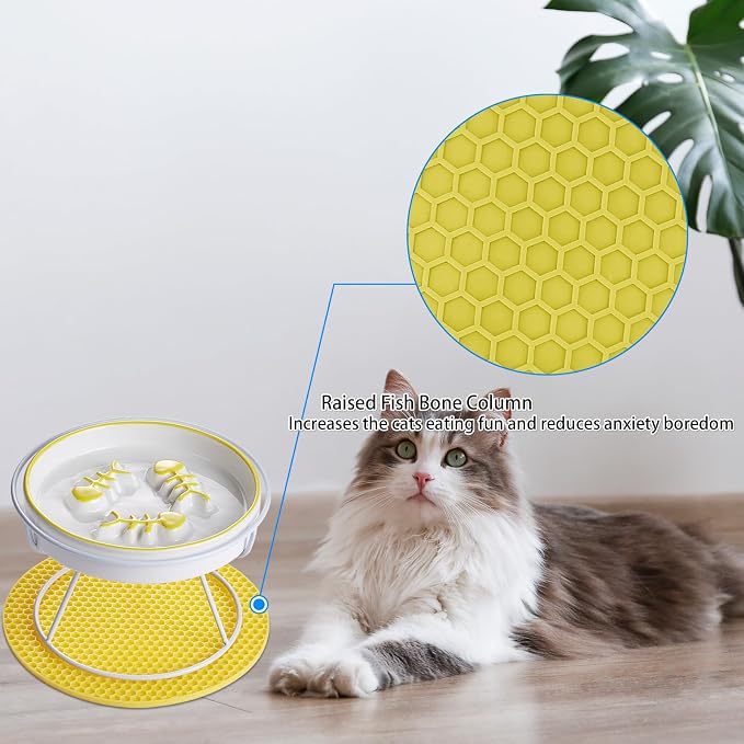 Ceramic Slow Feeder Cat Bowl, Elevated Whisker Friendly Design, Yellow - Image 4