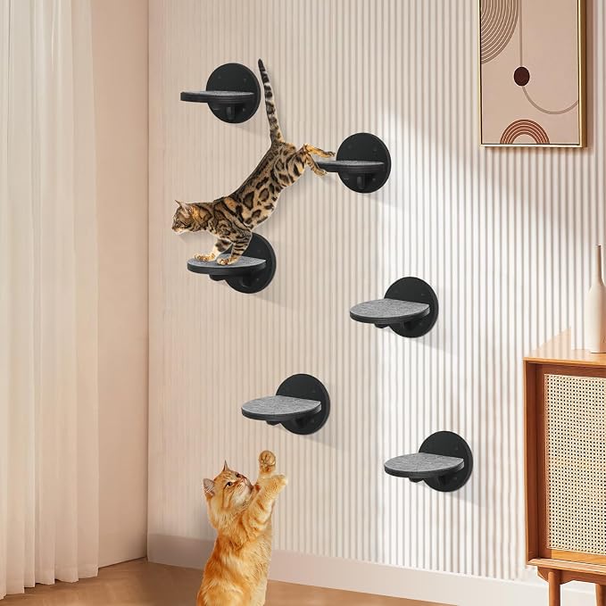 Cat Wall Shelves Furniture Set of 6, Wooden Cat Steps for with Scratching Pad, Sturdy Floating Climber Ladder Stairs, Cats Climbing Wall Systems for Cats Sleep Climb Play - Image 6