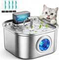Cordless Cat Water Fountain Stainless Steel,3.2L/108oz Rechargeable | Wireless Battery Operation, Motion Sensor, Automatic Water Flow, Quiet Pump, Includes 4 Replacement Filters by JovipawzySimplifiesPetCare