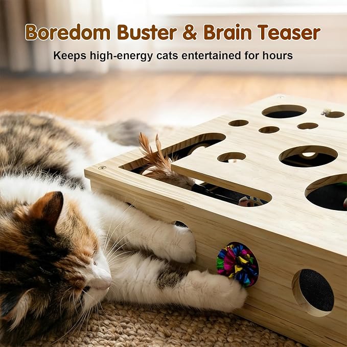Cat Nail File Scratcher, Cat Scratch Puzzle Enrichment Box with Sandpaper Inside for Cat Claw Care, Stress-Free Trimming Nails, Puzzle Feeder Cat Toys Interactive for Indoor Cats (No Bell Balls) - Image 6
