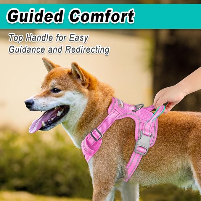 BARKBAY Dog Harness for Large Dog No Pull Mesh 2 Clips Dog Vest | Control Handle,Comfort,Heavy Duty,Adjustable Reflective,Perfect for Outdoor Training, Walking,Hiking(L,Pink Mesh) - Image 4