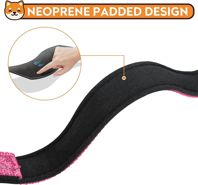 Reflective Dog Collar, Adjustable Soft Neoprene Padded,Hotpink,L | Breathable Nylon for Large Dogs,Tear-Resistant Webbing,Chafe‑Free on Walks and Hikes,Metal D-Ring,Night Safety - Image 4