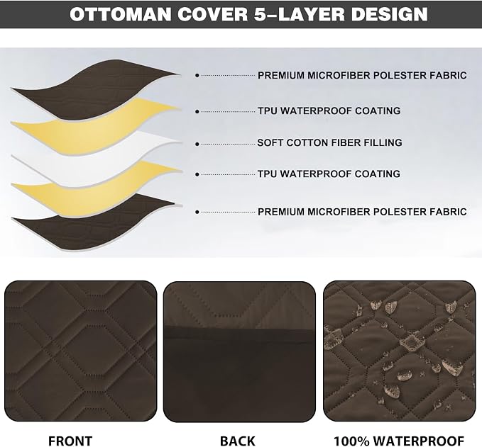 Ottoman Cover Square,Waterproof Square Ottoman Covers Thick Slipcover for Living Room,Washable Storage Footstool Furniture Protector for Dogs,Pets,Chocolate,X-Large - Image 3