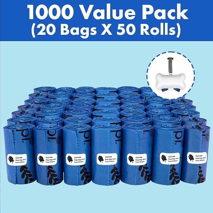 GORILLA SUPPLY 1000 Dog Poop Waste Bags with Dispenser and Leash Tie, 9" x 13", Blue, 1000 Count - Image 2