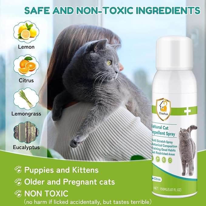 Cat Deterrent Spray, Natural Cat Repellent for Indoor & Outdoor Use, Safe Anti-Scratch Furniture Protector, Effective Cat Training Aid Spray for Sofa, Carpet & Door 150ml - Image 2
