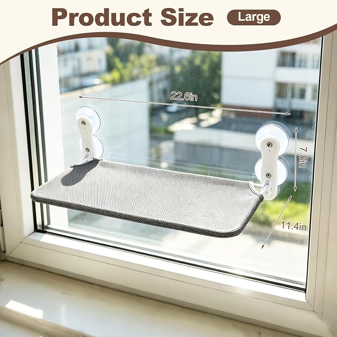 Renter Friendly Cat Shelves, Cat Window Perch Hammock Bed with 4 Suction Cups, Cordless Foldable Metal Frame & Reversible Cover, Indoor Window Hammock - Image 2