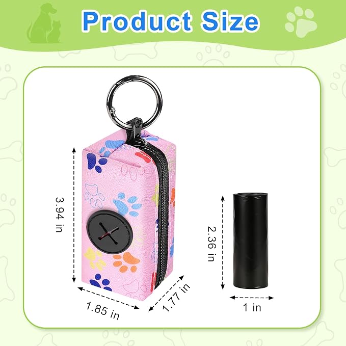 2pack Dog Poop Bag Holder with 2 Roll Bags Lightweight Zipper Dog Poop Bag Holders for Leashes Reusable Small Puppy Pet Waste Bags Dispenser Pouch with Clip Paw Pink/Purple - Image 4