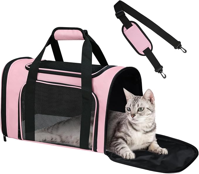Cat Carrier Soft Up to 16 Lbs, Breathable Pet Travel Bag with Steel Frame | Lockable Zippers, Fits Small Dog, Kitten, Puppy,Rabbit,Medium Travel Carrying Case for Kennel Car Airline Transport，Pink by Alwaysstandbehindyou