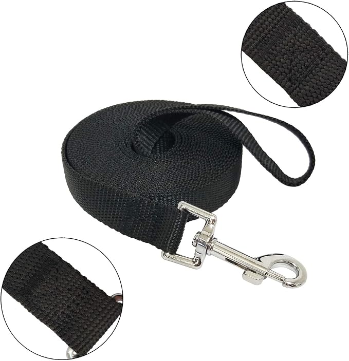 Nylon Training Dog Leash for Small Medium Large Dogs, 15ft 20ft 30ft 50ft Long Leash Dog/Puppy Lead for Obedience Recall Training, Camping (15ft, Black) - Image 2