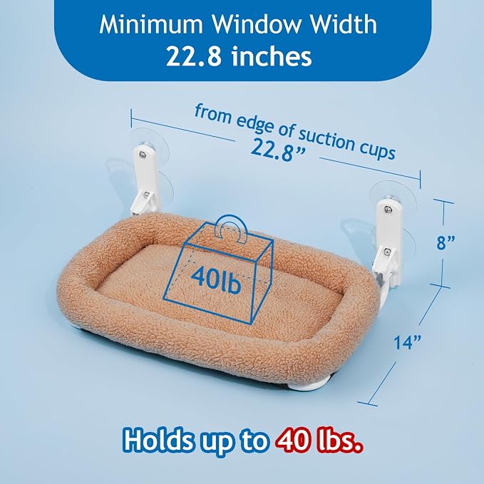 Zakkart Foldable Cat Hammock for Window - Cordless, Embeded Machine Washable Bed, Robust Metal Frame - Cat Window Perch for Large Cats and Kitten (Brown Bolster Bed, Medium) - Image 4