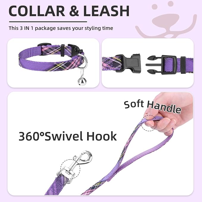 PUPTECK Dog Harness, Collar and Leash Set No Pull for Small Medium Sized | Plaid Puppy Step-in Escape Proof Reflective No Choke Pet Cat Adjustable Walking Vest - Image 4