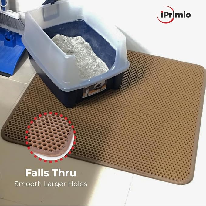 iPrimio Cat Litter Trapper Mat, Waterproof, Double Layer, 30" x 23", Brown | Double layer honeycomb traps scattered litter while the waterproof base blocks urine. Soft on paws and empties in one pour. - Image 6