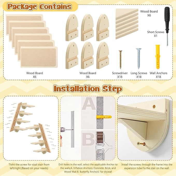 SiliFine Set of 9 Natural Wood Color Cat Wall Stairs, Climbing Steps, Cat Wall Shelves Perch with Fixtures and Felt 8.7"x4.7" Stairs Natural Birch Wooden | Floating Steps for Playing Climbing - Image 3