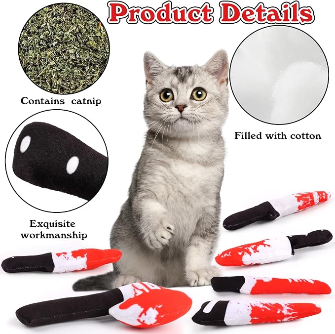 FOIMAS 6pcs Catnip Toys,Knife Shaped Catnip Toys Horror Teething Chew Plush Toys for Cat Kitten Teeth Cleaning Inreractive Toys Indoor Outdoor Halloween Christmas - Image 2