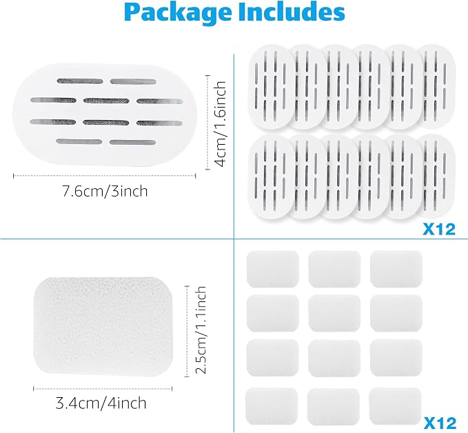 MISFANS Ceramic Cat Water Fountain Filters, 12 Filters and 12 Sponges | Triple-Layer Filter, Cotton, Activated Carbon and Ion Exchange Resin, Pre-Soak 5 Minutes, Replace Every 1-2 Weeks, Verify Fit - Image 2