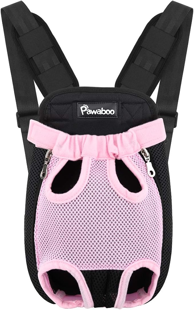 Pawaboo Pet Front Carrier Backpack for Small Medium Dogs | Legs Out Easy-fit,Adjustable Straps,Hands-Free,Soft Padded Support for Travel Hiking Cycling Camping,Pink,S by Pawaboo