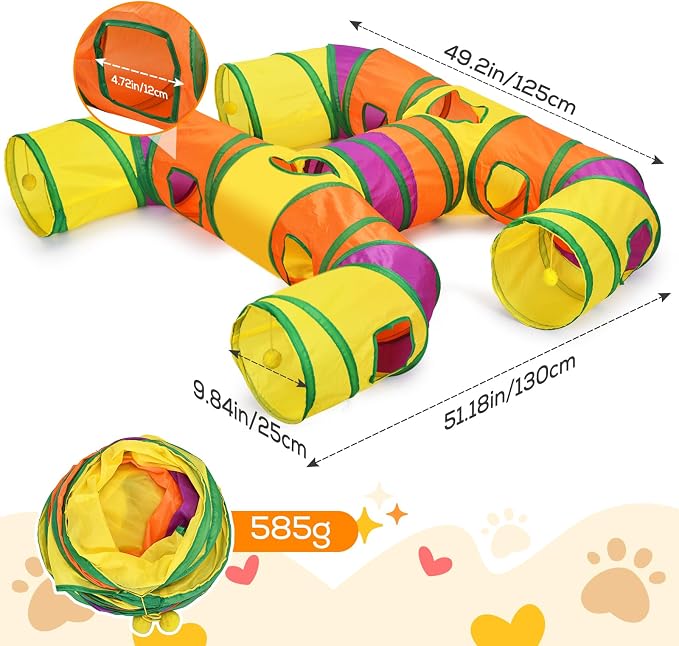 Petizer H-4-Way Collapsible Cat Tunnels for Kittens Indoor Entertainment, Washable Cute Cat Tube Toys with Interactive Playing Balls,Tear-Resistant Pet Tube, Cats, Kitten, Kitty, Puppy, Rabbit - Image 3