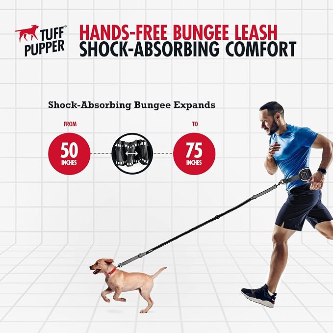 Tuff Pupper Hands Free Bungee Dog Leash, Waist Belt for Running & Walking | Heavy Duty for One Small Dog up to 45 lb, Shock Absorbing with Lumbar Support & Reflective Padded Handles for Jogging - Image 4