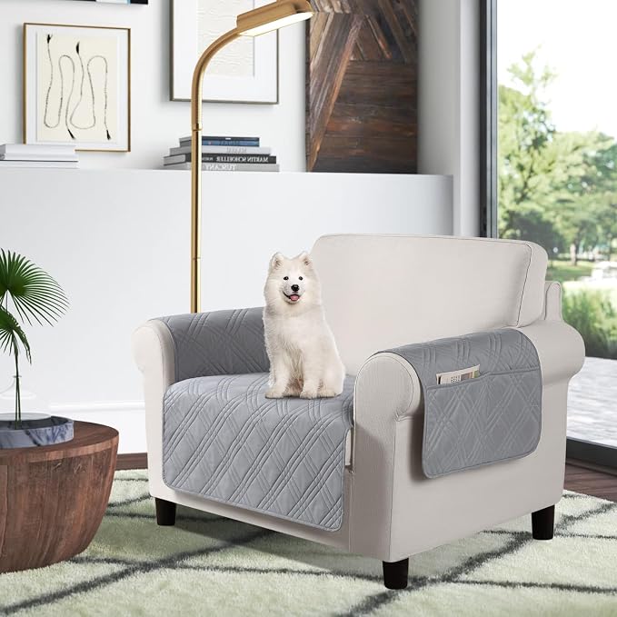 TAOCOCO Waterproof Chair Covers for Dogs, Non Slip Pet Couch Cover, Chair | Washable Chair Seat Covers for recliners with Arms, Dog Sofa Cover Protector, Pockets & Backless Design, Light Gray by TAOCOCO