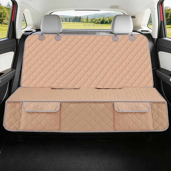 Bark Lover Dog Car Seat Cover for Back Seat Waterproof Backseat Protector, Nonslip Rear Seat Cover for Kids,Universal Size Fits Cars Trucks SUVs (Beige) by BarkLover