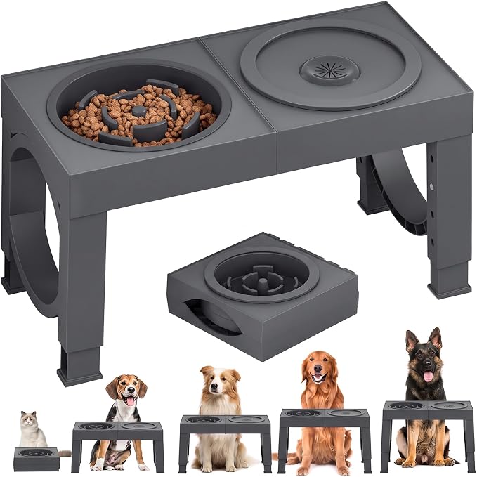 XIAZ Elevated Dog Bowls Large Breed Raised Dogs Bowl Stand Large/Medium Sized Dog Slow Feeder Dogs Bowls Food Water Stands 5 Heights Adjustable 9/11/12/14in Pet Feeder Dish Station by XiaZPet