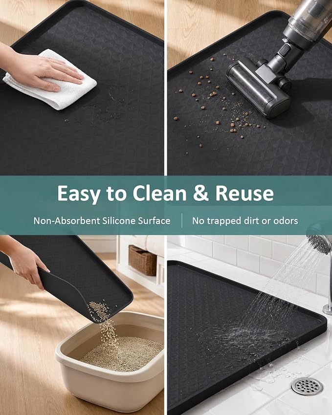 Extra Large Cat Litter Mat, Waterproof Litter Mat, 51.2 x 25.6 in | Silicone, Raised Edge Desgin, Waterproof, Traps Litter Water Dirt, Easy Clean Non Slip Floor Protector - Image 4