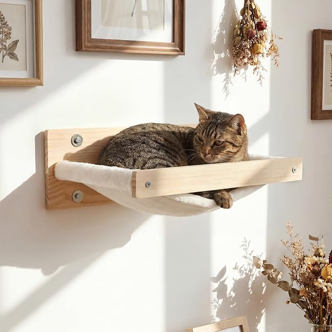 Aliceset Set of 2 Cat Hammock Wall Mounted, Wooden Mount Cat Furniture & Beds, Stable Wall Shelves for Large Cats Sleeping, Playing, Climbing, and Lounging - Image 6