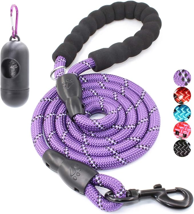 2/4/5/6 FT Dog Leash with Comfortable Padded Handle and Highly Reflective Threads for Small Medium and Large Dogs (4FT-1/2'', Purple) by BAAPET