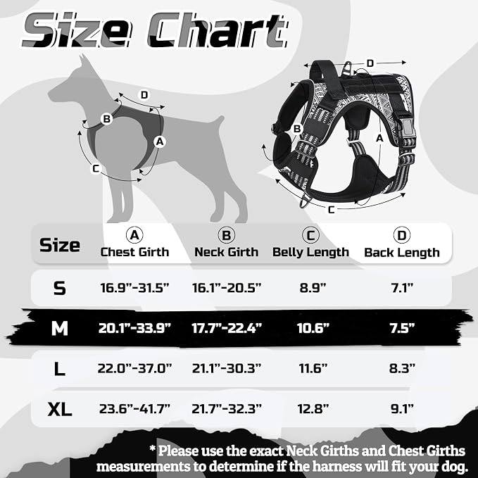 rabbitgoo Tactical Dog Harness for Medium, No Pull Military Service Vest | Molle & Handle, Heavy Duty, Adjustable, Reflective Straps, Easy Control for Training Walking, B&W Geometric, Medium - Image 9