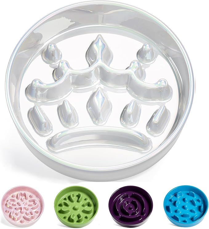 LE TAUCI Ceramic Slow Feeder Dog Bowls Small Breed, 0.6 Cups Dog Food Dish for Fast Eaters, Puzzle Bowl for Small Dogs and Cats,Crown Silver by LETAUCI