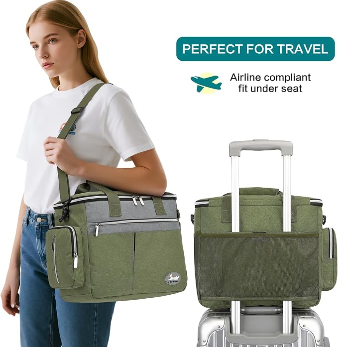 Dog Travel Bag for Pet Kit for Supplies with 2 Food Storage Containers 2 Collapsible Bowls 1 Feeding Mat 1 Dog Treat Pouch 7-Piece Set Perfect Road Trips Camping Weekend (Olive Green) - Image 6