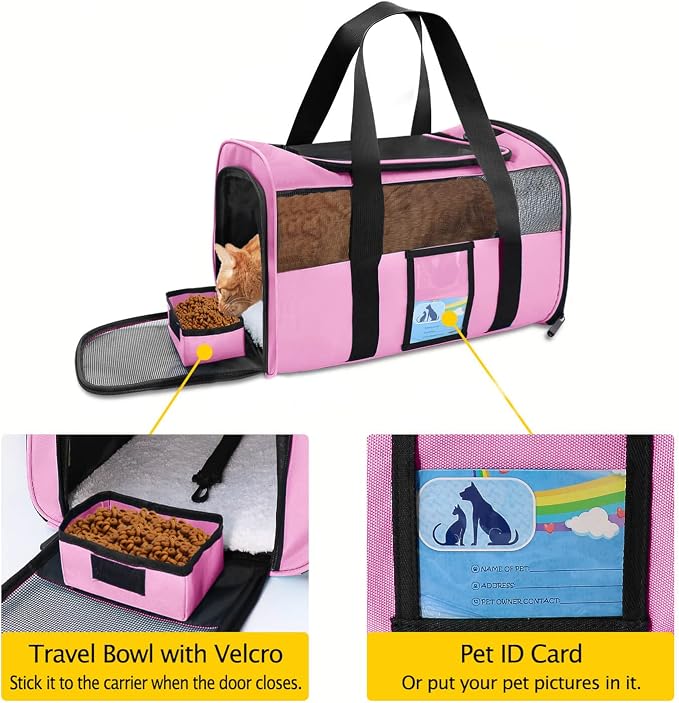 Refrze Pet Carrier Airline Approved, Cat Carriers for Medium Small Cats, Soft Dog Carriers for Dogs, TSA Approved Pet Carrier for Cats Dogs of 15 Lbs, Puppy Carrier,Pink - Image 4